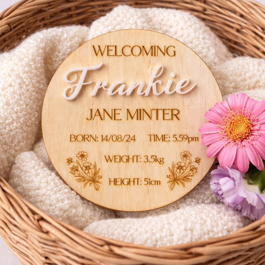 Double Layer Personalised Wooden Birth disc